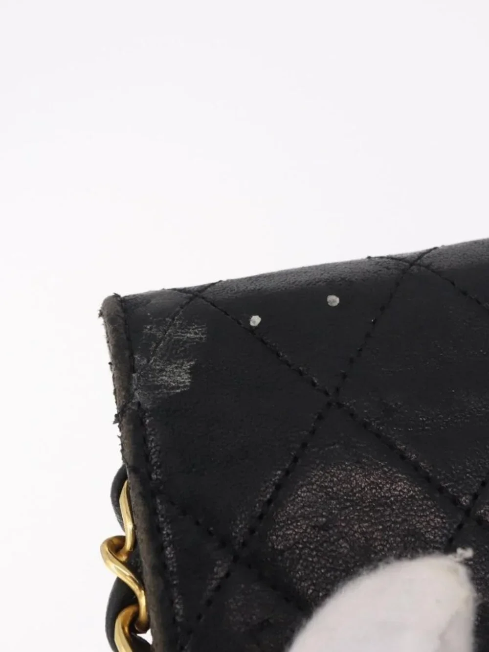 CHANEL Chain Shoulder Bag Lamb Skin Black Gold CC Auth 143810